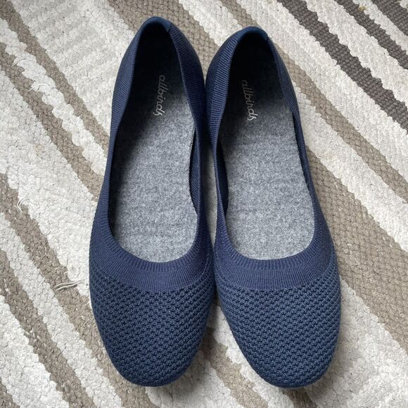 Allbirds Tree Breezers Navy Knit  Washable Lightweight Ballet Flats Women's 10 - Picture 1 of 6